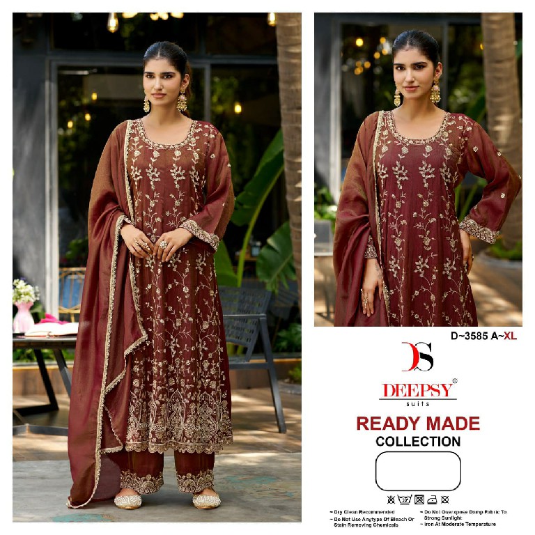 DEEPSY D.NO 3585 WHOLESALE READYMADE VISCOSE TISSUE SILK ANARKALI PATTERN 3 PCS SUITS SUPPLIER