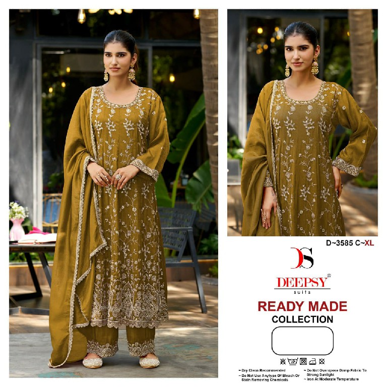 DEEPSY D.NO 3585 WHOLESALE READYMADE VISCOSE TISSUE SILK ANARKALI PATTERN 3 PCS SUITS SUPPLIER