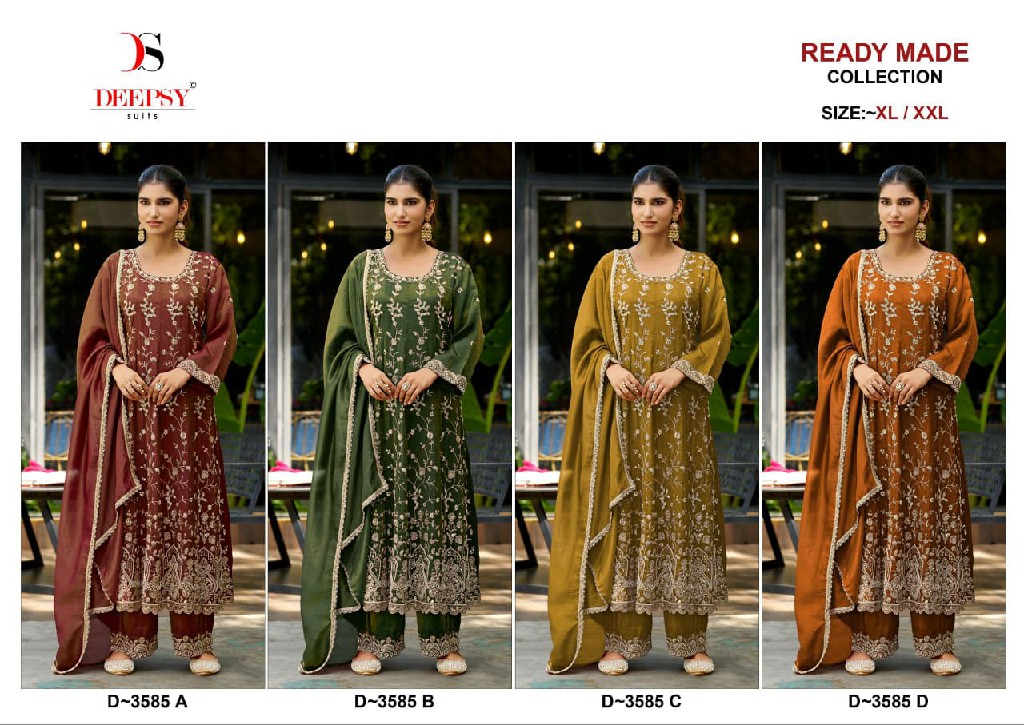 DEEPSY D.NO 3585 WHOLESALE READYMADE VISCOSE TISSUE SILK ANARKALI PATTERN 3 PCS SUITS SUPPLIER