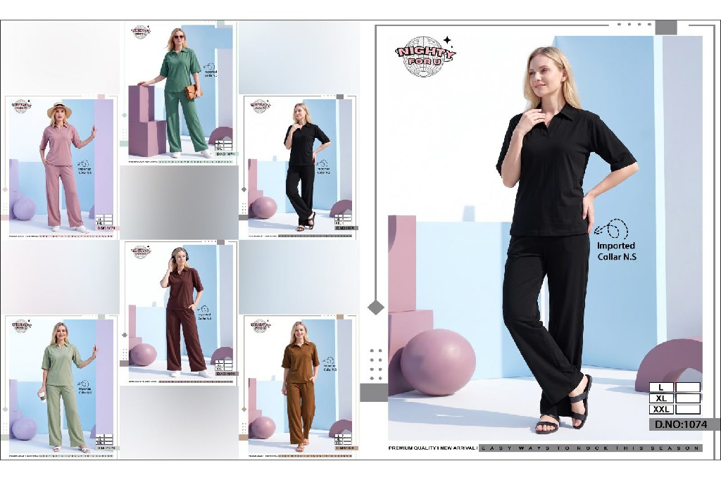 NIGHTY FOR U D.NO 1074 WHOLESALE READYMADE IMPORTED MOST EXCLUSIVE NIGHT SUITS COMBO FOR WOMEN ONLINE