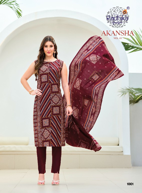 RADHIKA LIFESTYLE AKANSHA VOL 1 WHOLESALE READYMADE VERTICAN WITH WORK STYLISH LOOK BIG SIZE 3 PCS SUITS EXPORTER