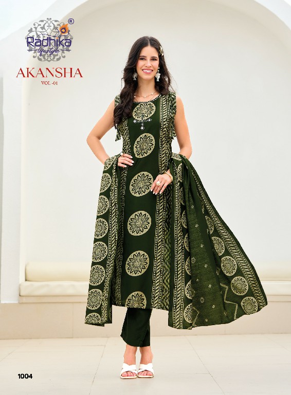 RADHIKA LIFESTYLE AKANSHA VOL 1 WHOLESALE READYMADE VERTICAN WITH WORK STYLISH LOOK BIG SIZE 3 PCS SUITS EXPORTER