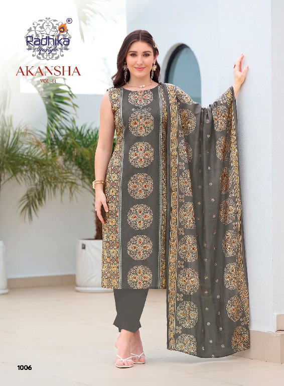 RADHIKA LIFESTYLE AKANSHA VOL 1 WHOLESALE READYMADE VERTICAN WITH WORK STYLISH LOOK BIG SIZE 3 PCS SUITS EXPORTER