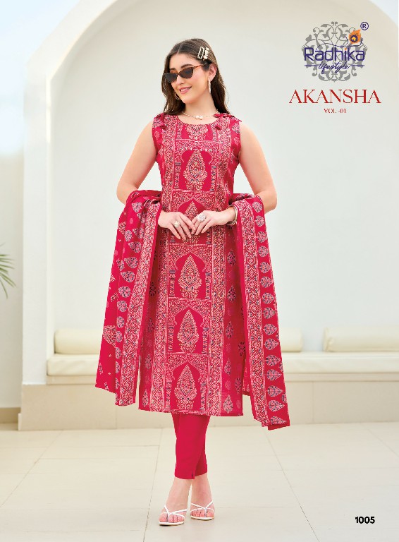 RADHIKA LIFESTYLE AKANSHA VOL 1 WHOLESALE READYMADE VERTICAN WITH WORK STYLISH LOOK BIG SIZE 3 PCS SUITS EXPORTER