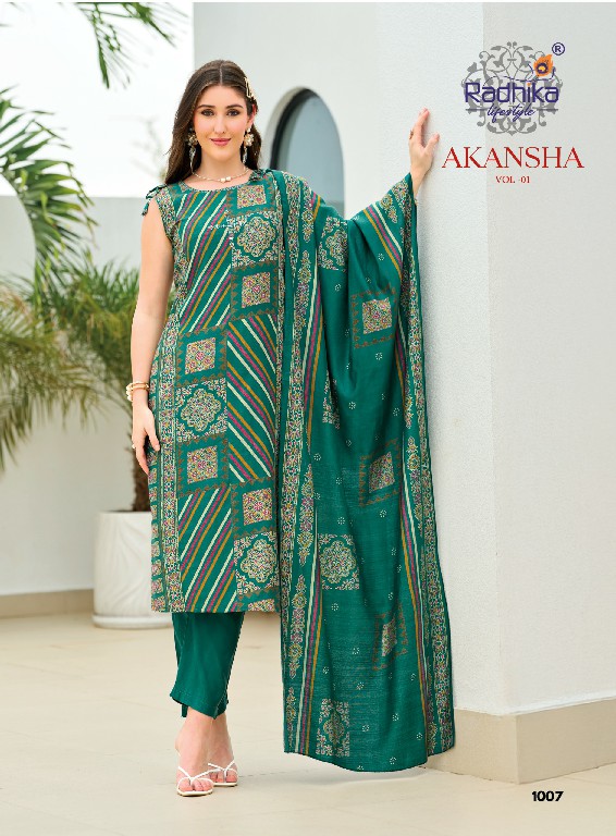 RADHIKA LIFESTYLE AKANSHA VOL 1 WHOLESALE READYMADE VERTICAN WITH WORK STYLISH LOOK BIG SIZE 3 PCS SUITS EXPORTER