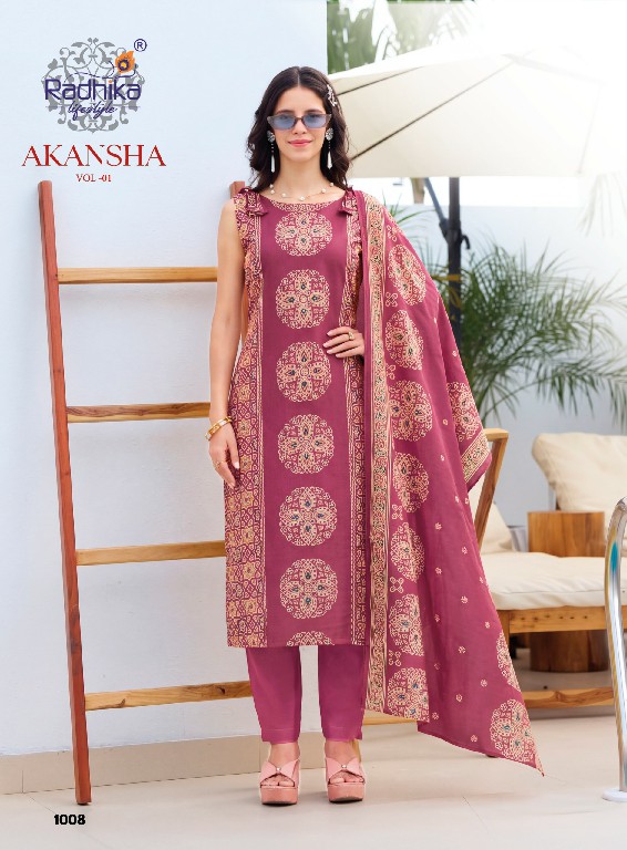 RADHIKA LIFESTYLE AKANSHA VOL 1 WHOLESALE READYMADE VERTICAN WITH WORK STYLISH LOOK BIG SIZE 3 PCS SUITS EXPORTER