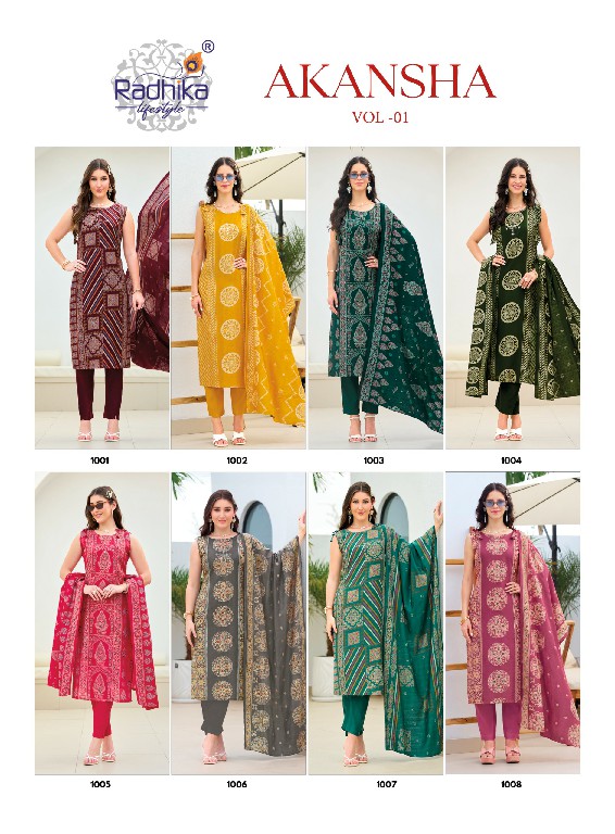 RADHIKA LIFESTYLE AKANSHA VOL 1 WHOLESALE READYMADE VERTICAN WITH WORK STYLISH LOOK BIG SIZE 3 PCS SUITS EXPORTER