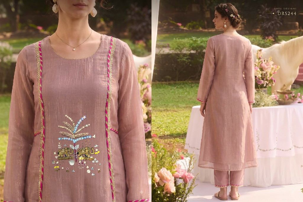 ARYA BAAGH WHOLESALE READYMADE PURE TISSUE LATEST DESIGNER KURTI WITH PANT FOR EXPORT