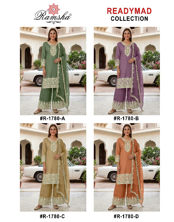 RAMSHA D.NO 1779-1780 WHOLESALE READYMADE GABANA ZARI WORK PLAZZO STYLE 3 PCS SUITS EXPORTER