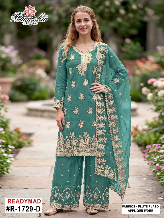 RAMSHA D.NO 1729 WHOLESALE READYMADE FLUTE JARI EPLIC WORK BEAUTIFUL 3 PCS SUITS SUPPLIER