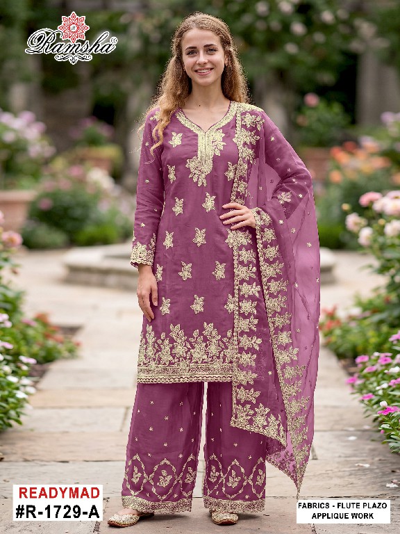 RAMSHA D.NO 1729 WHOLESALE READYMADE FLUTE JARI EPLIC WORK BEAUTIFUL 3 PCS SUITS SUPPLIER