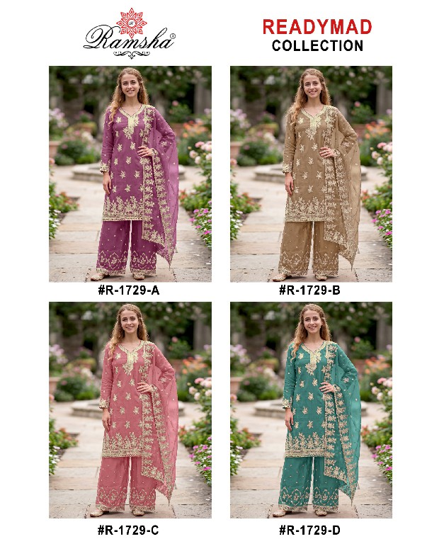 RAMSHA D.NO 1729 WHOLESALE READYMADE FLUTE JARI EPLIC WORK BEAUTIFUL 3 PCS SUITS SUPPLIER