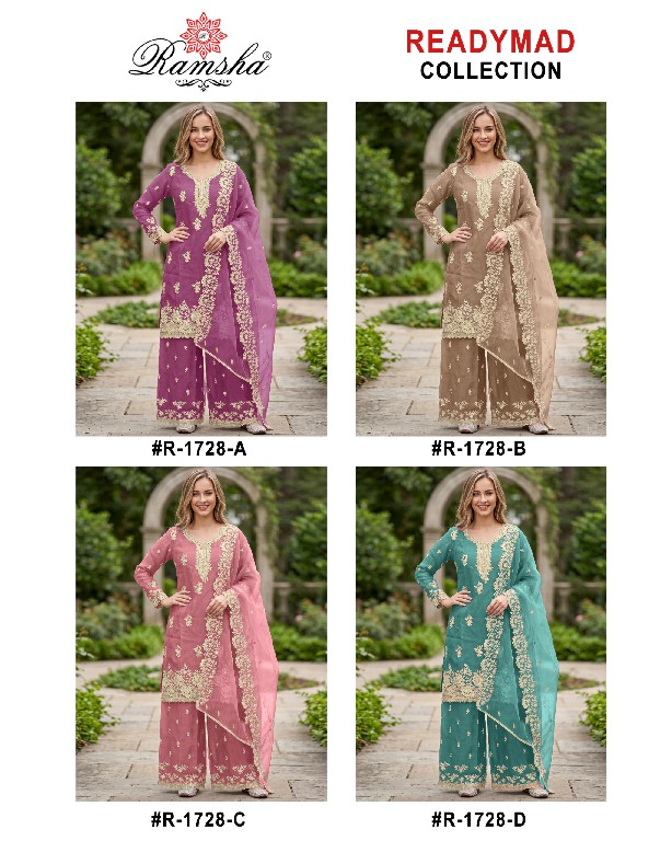 RAMSHA D.NO 1728 WHOLESALE READYMADE FLUTE JARI EPLIC WORK AMAZING 3 PCS SUITS FOR EXPORT