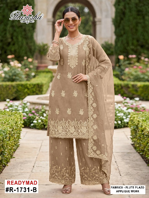 RAMSHA D.NO 1731 WHOLESALE READYMADE FLUTE JARI EPLIC WORK GORGEOUS 3 PCS SUITS ONLINE