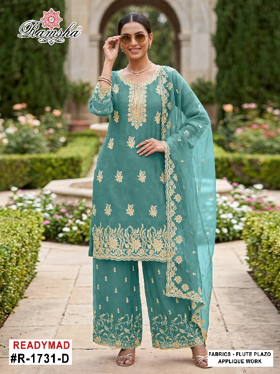 RAMSHA D.NO 1731 WHOLESALE READYMADE FLUTE JARI EPLIC WORK GORGEOUS 3 PCS SUITS ONLINE