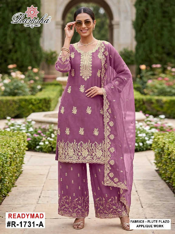 RAMSHA D.NO 1731 WHOLESALE READYMADE FLUTE JARI EPLIC WORK GORGEOUS 3 PCS SUITS ONLINE