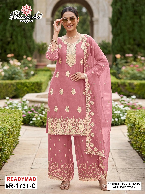 RAMSHA D.NO 1731 WHOLESALE READYMADE FLUTE JARI EPLIC WORK GORGEOUS 3 PCS SUITS ONLINE
