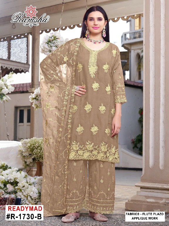 RAMSHA D.NO 1730 WHOLESALE READYMADE FLUTE JARI EPLIC WORK ATTRACTIVE 3 PCS SUITS EXPORTER