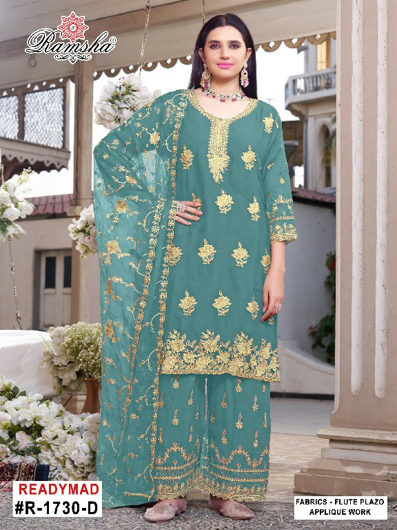 RAMSHA D.NO 1730 WHOLESALE READYMADE FLUTE JARI EPLIC WORK ATTRACTIVE 3 PCS SUITS EXPORTER