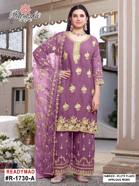 RAMSHA D.NO 1730 WHOLESALE READYMADE FLUTE JARI EPLIC WORK ATTRACTIVE 3 PCS SUITS EXPORTER