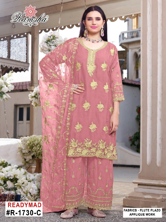 RAMSHA D.NO 1730 WHOLESALE READYMADE FLUTE JARI EPLIC WORK ATTRACTIVE 3 PCS SUITS EXPORTER