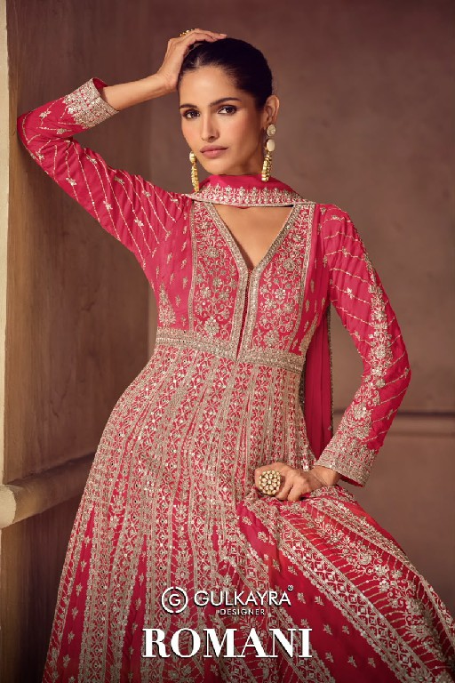 ROMANI GULKAYRA DESIGNER WHOLESALE READYMADE REAL CHINON BEAUTIFUL PARTY WEAR GOWN WITH DUPATTA EXPORTER