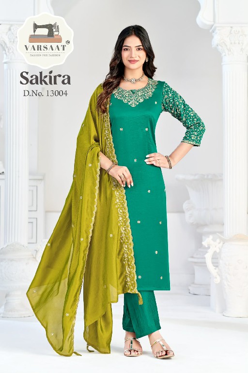VARSAAT SAKIRA D.NO 13001 TO 13006 WHOLESALE READYMADE VICHITRA BLOOMING ELEGANCE 3 PCS COMBO SET SUITS EXPORTER