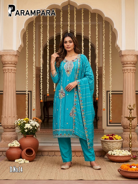 TEXTILEDEAL PARAMPARA WHOLESALE ROMAN SHIMMER BIG SIZE FANCY 3 PCS COMBO SET SUITS EXPORTER