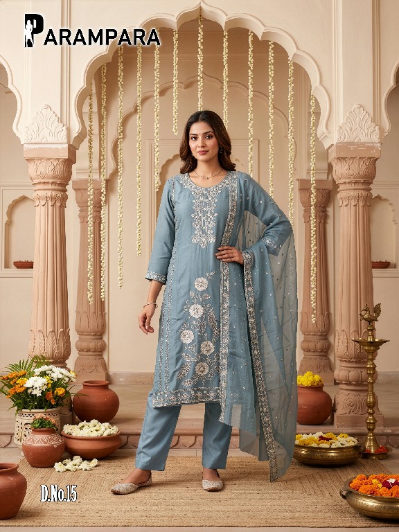 TEXTILEDEAL PARAMPARA WHOLESALE ROMAN SHIMMER BIG SIZE FANCY 3 PCS COMBO SET SUITS EXPORTER