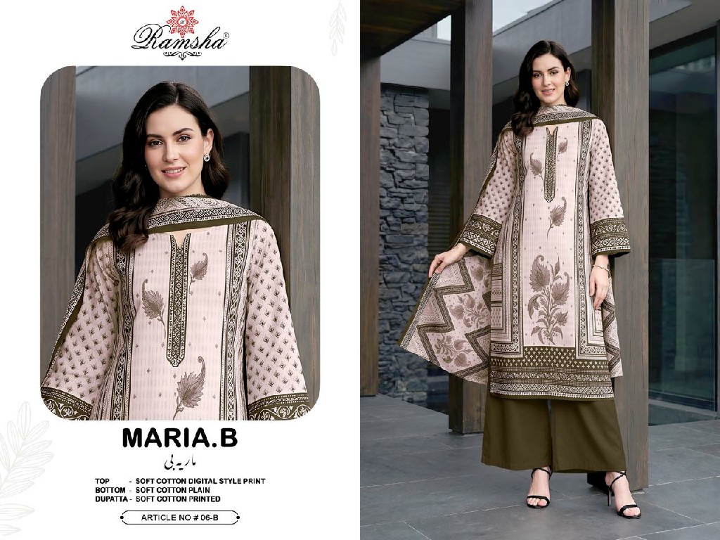 RAMSHA MARIA B D.NO 6 WHOLESALE READYMADE COTTON WITH WORK BEAUTIFUL 3 PCS SUITS SUPPLIER