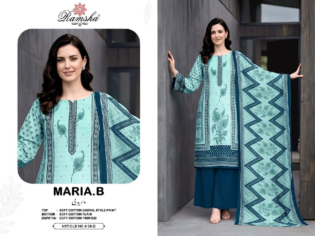 RAMSHA MARIA B D.NO 6 WHOLESALE READYMADE COTTON WITH WORK BEAUTIFUL 3 PCS SUITS SUPPLIER