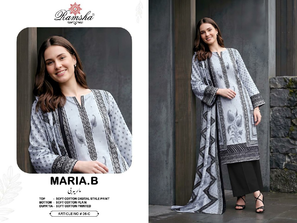 RAMSHA MARIA B D.NO 6 WHOLESALE READYMADE COTTON WITH WORK BEAUTIFUL 3 PCS SUITS SUPPLIER