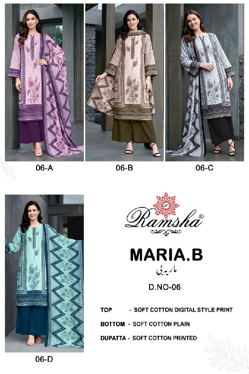 RAMSHA MARIA B D.NO 6 WHOLESALE READYMADE COTTON WITH WORK BEAUTIFUL 3 PCS SUITS SUPPLIER
