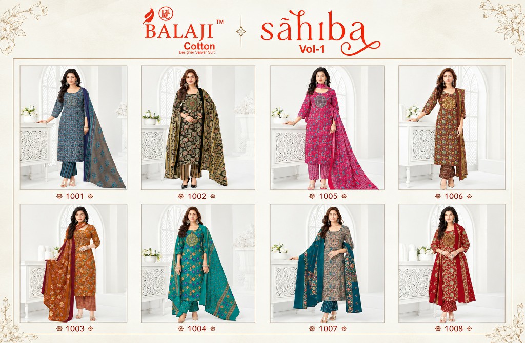 BALAJI SAHIBA VOL 1 WHOLESALE READYMADE COTTON REGULAR WEAR 3 PCS SUITS SUPPLIER