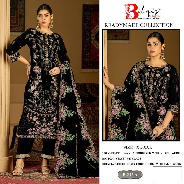 BILQIS D.NO 212A TO 212D WHOLESALE READYMADE VELVET WINTER SPECIAL PAKISTANI 3 PCS SUITS SUPPLIER