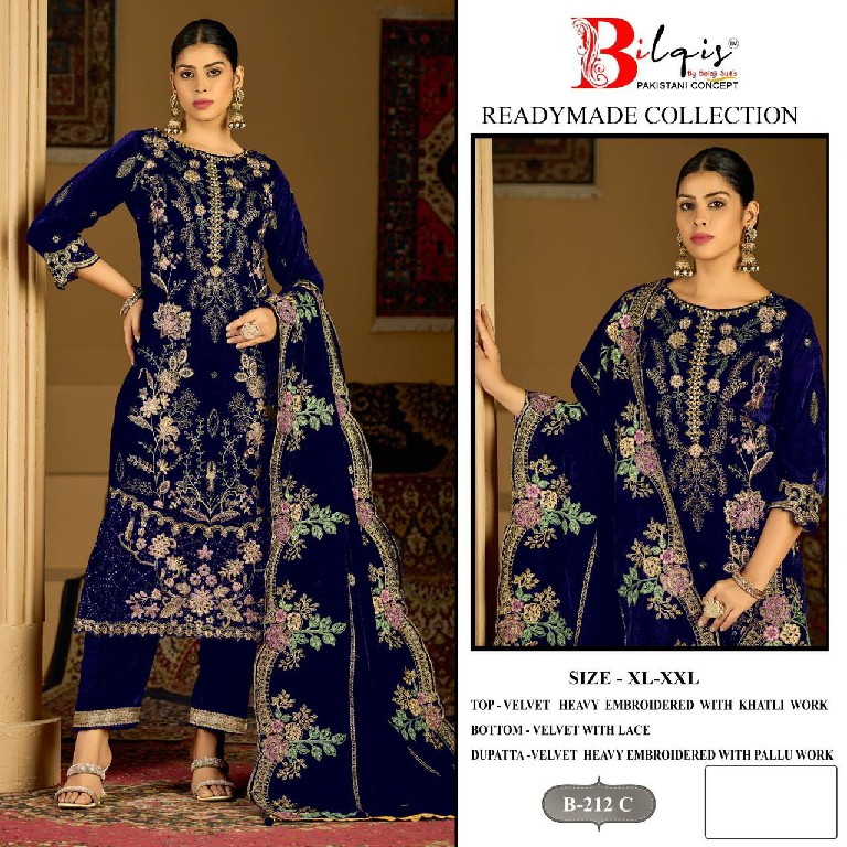 BILQIS D.NO 212A TO 212D WHOLESALE READYMADE VELVET WINTER SPECIAL PAKISTANI 3 PCS SUITS SUPPLIER