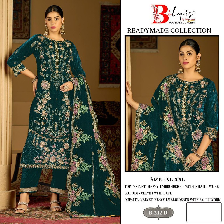 BILQIS D.NO 212A TO 212D WHOLESALE READYMADE VELVET WINTER SPECIAL PAKISTANI 3 PCS SUITS SUPPLIER