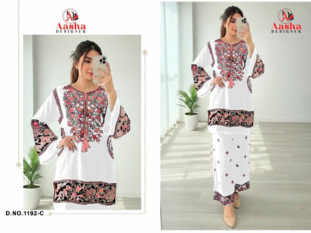 AASHA DESIGNER D.NO 1192A TO 1192C WHOLESALE RAYON WITH WORK FANCY DESIGN UNSTITCH SALWAR SUITS FOR EXPORT