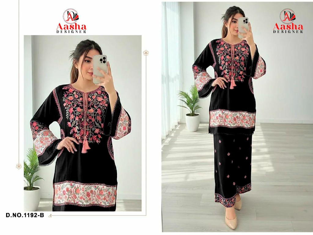 AASHA DESIGNER D.NO 1192A TO 1192C WHOLESALE RAYON WITH WORK FANCY DESIGN UNSTITCH SALWAR SUITS FOR EXPORT