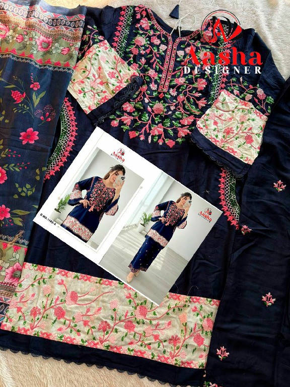 AASHA DESIGNER D.NO 1192A TO 1192C WHOLESALE RAYON WITH WORK FANCY DESIGN UNSTITCH SALWAR SUITS FOR EXPORT