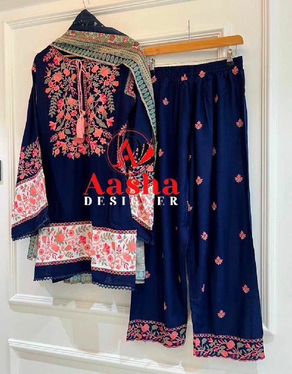 AASHA DESIGNER D.NO 1192A TO 1192C WHOLESALE RAYON WITH WORK FANCY DESIGN UNSTITCH SALWAR SUITS FOR EXPORT