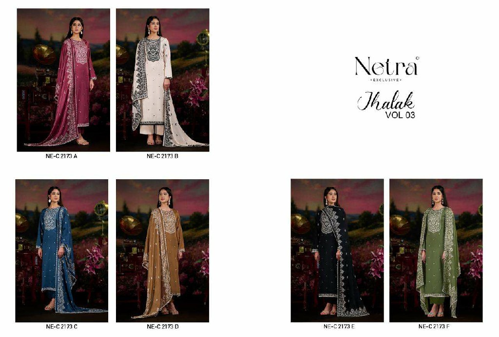 NETRA JHALAK VOL 3 WHOLESALE PURE COTTON AMAZING DESIGN UNSTITCH SALWAR SUITS EXPORTER