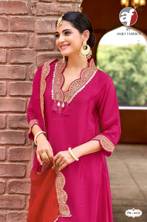 ANJU FAB D.NO PN 4439-4440 WHOLESALE READYMADE PURE NATURAL CREPE BIG SIZE FESTIVE WEAR 3 PCS COMBO SET SUITS SUPPLIER