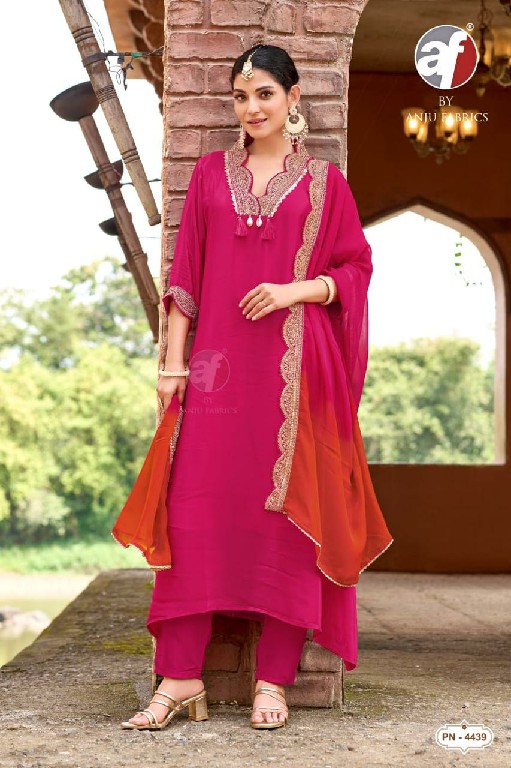ANJU FAB D.NO PN 4439-4440 WHOLESALE READYMADE PURE NATURAL CREPE BIG SIZE FESTIVE WEAR 3 PCS COMBO SET SUITS SUPPLIER