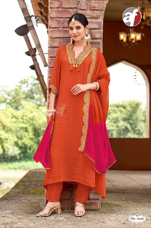 ANJU FAB D.NO PN 4439-4440 WHOLESALE READYMADE PURE NATURAL CREPE BIG SIZE FESTIVE WEAR 3 PCS COMBO SET SUITS SUPPLIER