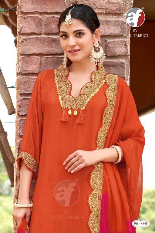 ANJU FAB D.NO PN 4439-4440 WHOLESALE READYMADE PURE NATURAL CREPE BIG SIZE FESTIVE WEAR 3 PCS COMBO SET SUITS SUPPLIER