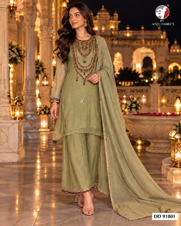 ANJU FAB D.NO DD 91000 TO 91002 WHOLESALE READYMADE PAPER SILK TRENDY STYLISH 3 PCS COMBO SET SUITS FOR EXPORT