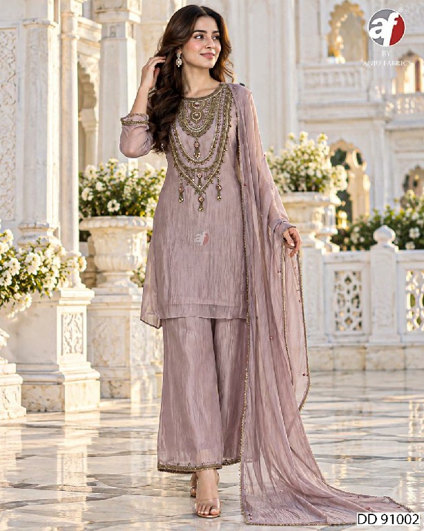 ANJU FAB D.NO DD 91000 TO 91002 WHOLESALE READYMADE PAPER SILK TRENDY STYLISH 3 PCS COMBO SET SUITS FOR EXPORT