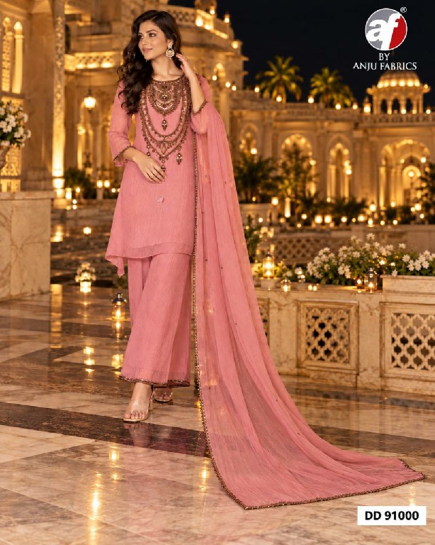 ANJU FAB D.NO DD 91000 TO 91002 WHOLESALE READYMADE PAPER SILK TRENDY STYLISH 3 PCS COMBO SET SUITS FOR EXPORT