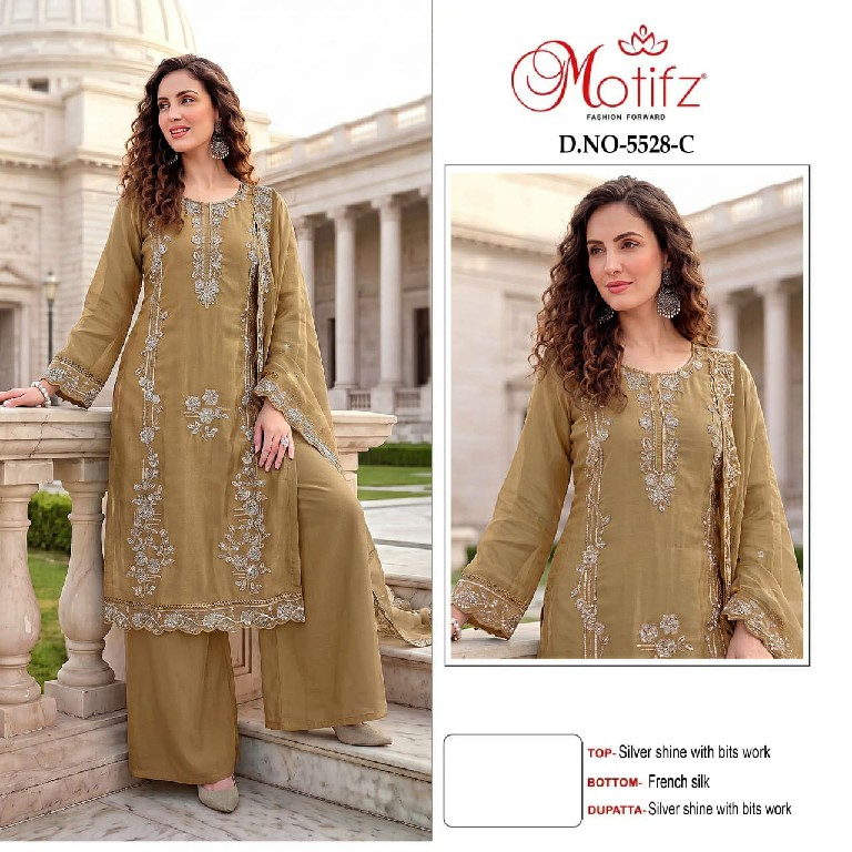 MOTIFZ D.NO 5528 WHOLESALE SILVER SINE BEATS WORK PAKISTANI UNSTITCH SALWAR SUITS EXPORTER